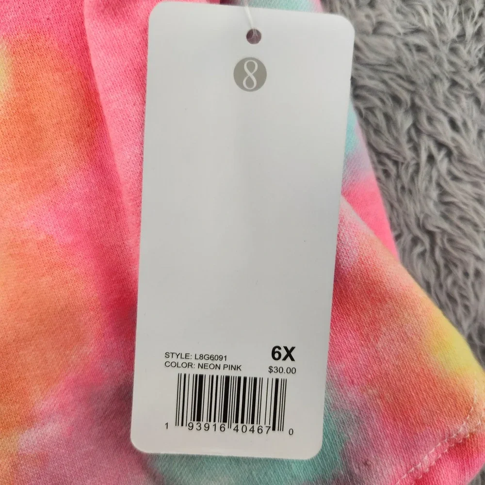 Layer 8 Shorts Girls 6X Neon Pink Tie Dye 2 Pack Set L8G6091 Fleece Drawstring